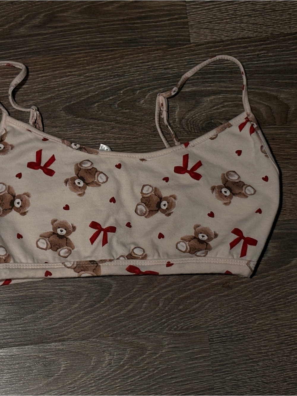 Urban Planet Light Pink Teddy Print Bralette with Red Accents